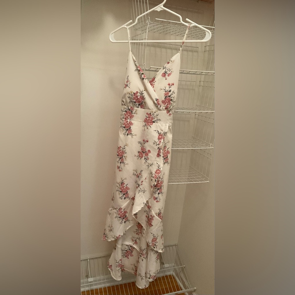 Asymmetrical Floral Dress in Pink and White